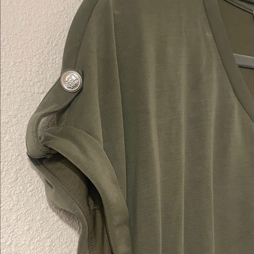 Zara Khaki V-Neck Short Sleeve Top - Picture 2 of 4